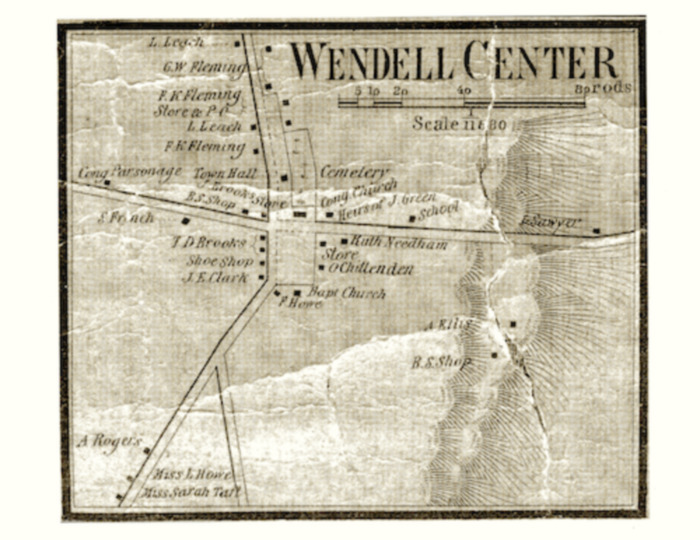 Map of Wendell Center, Massachusetts (1858) by H. F. Wallings