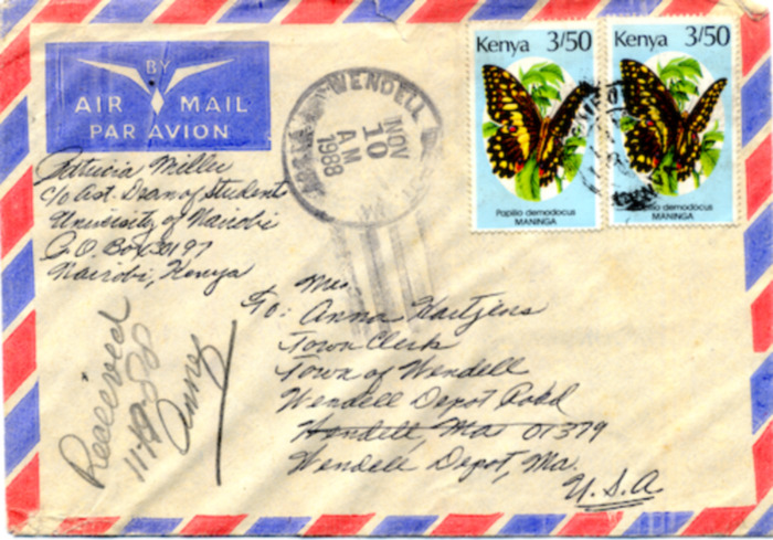 Patricia Miller letter to Town Clerk