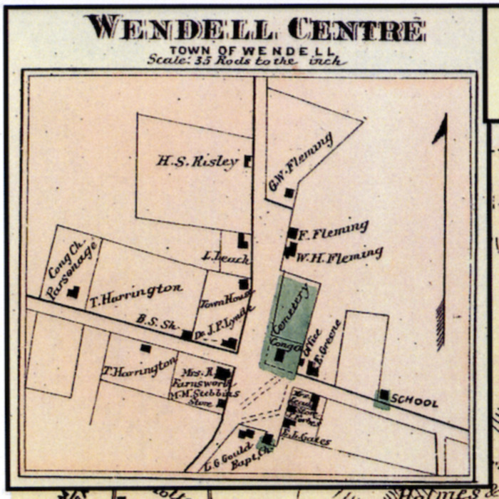 Map of Wendell Center, Massachusetts (1871) by F.W. Beers